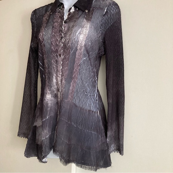 Komarov Beautiful Unique Abstract Sheer Button Down Long Sleeve Blouse, Sz M - Picture 4 of 16